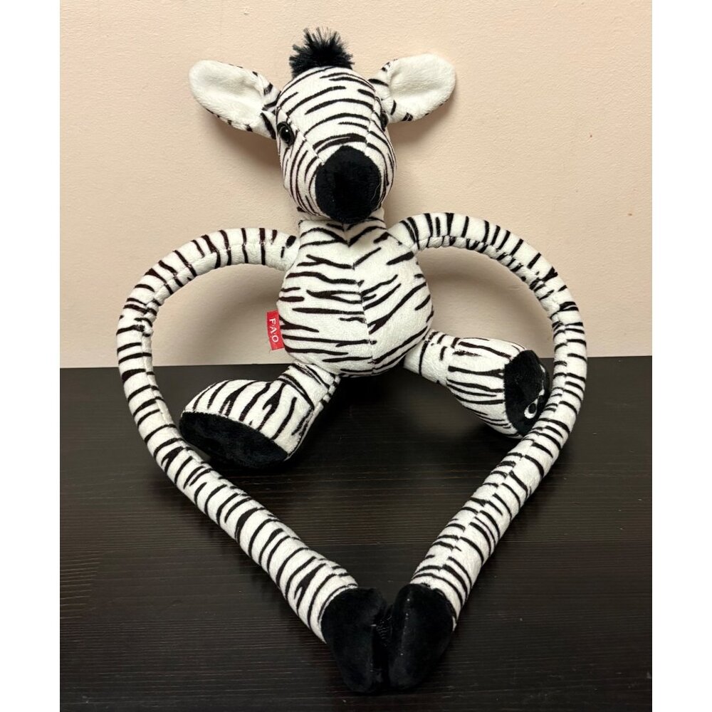 FAO Zebra Plush Toy With Adjustable Sliding Arms & Legs Black & White Striped